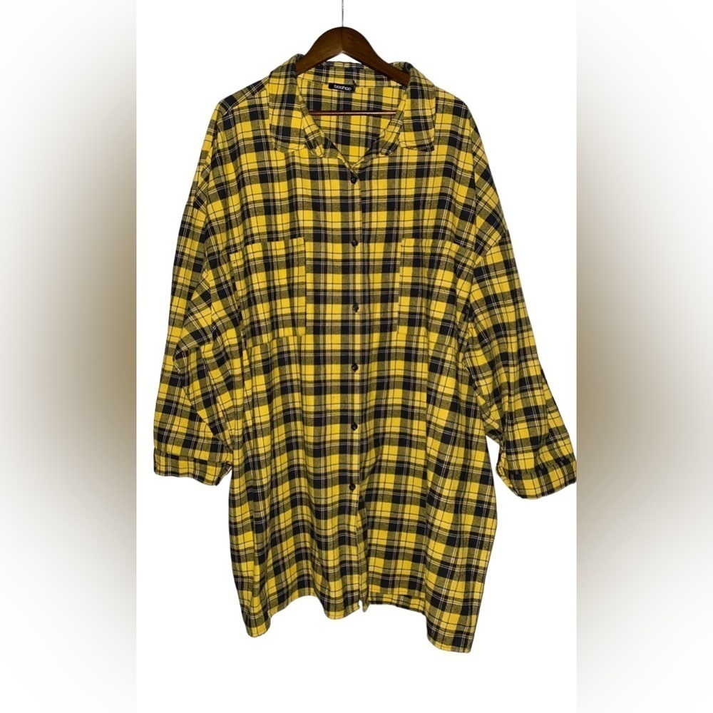 Boohoo Checkered Plaid Women‎ 20/22 Oversize Flannel Camp Shirt Chore Outdoor